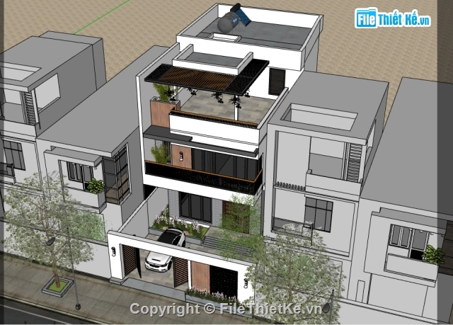 Sketchup Villa,Sketchup 3 tầng,Sketchup biệt thự 3 tâng,sketchup mẫu nhà phố 3 tầng,biệt thự 3 tầng đẹp